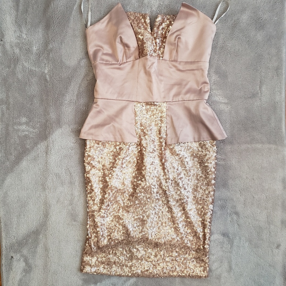 🏷NEW ASOS Petite Midi Dress in Tan/Gold Sequins